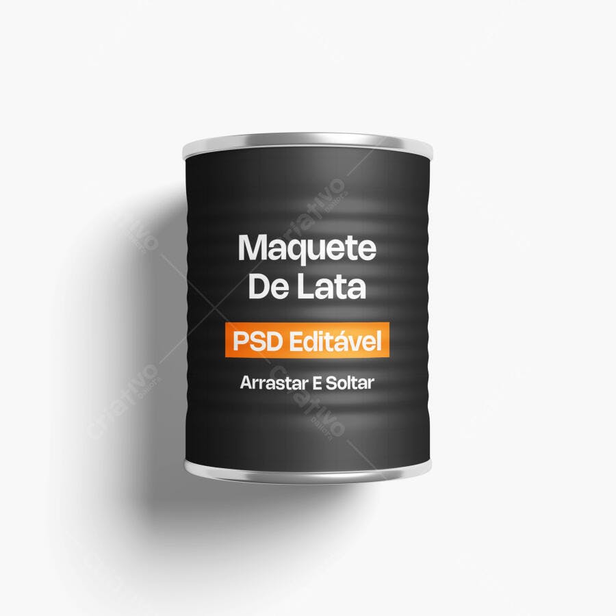 Mockup Lata de Metal Frontal Fundo Branco Editável