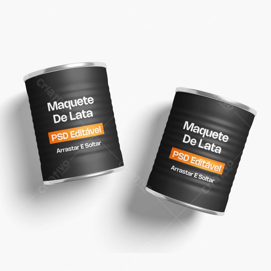 Mockup Lata Metal Alimentos Duas Unidades Fundo Branco Editável