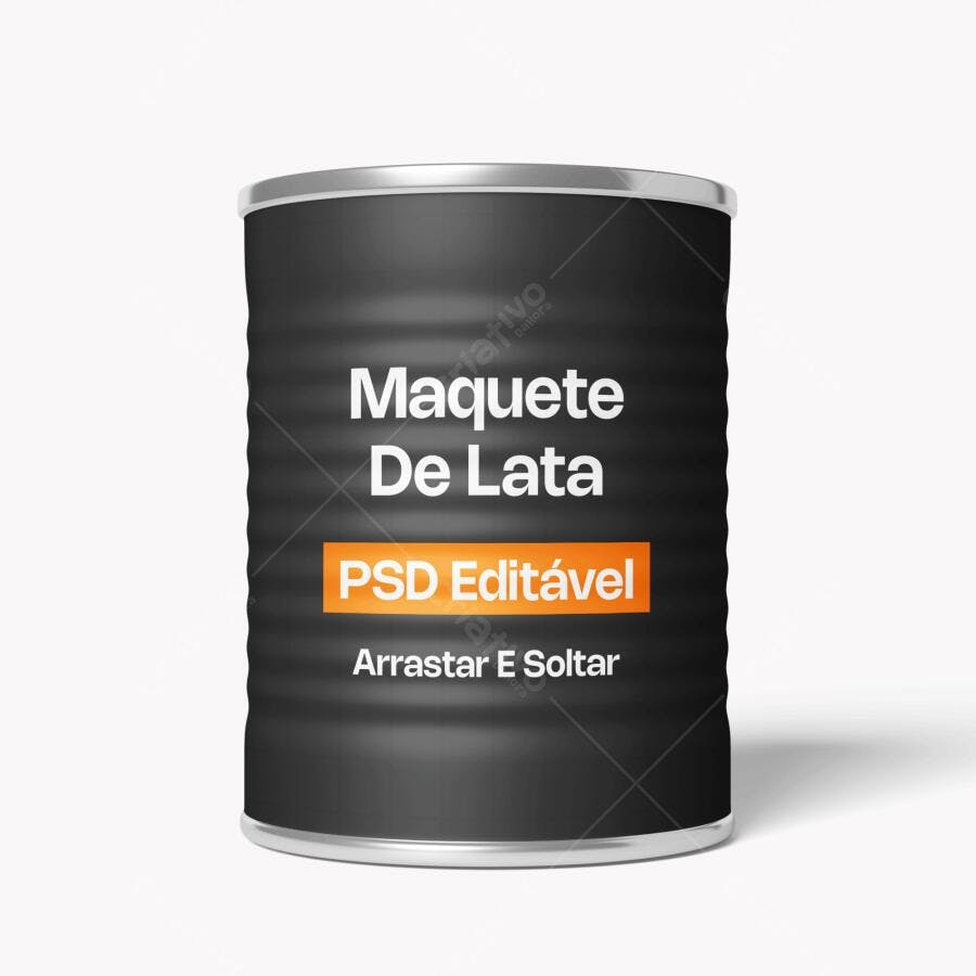 Mockup Lata Metal Frontal Fundo Branco Editável