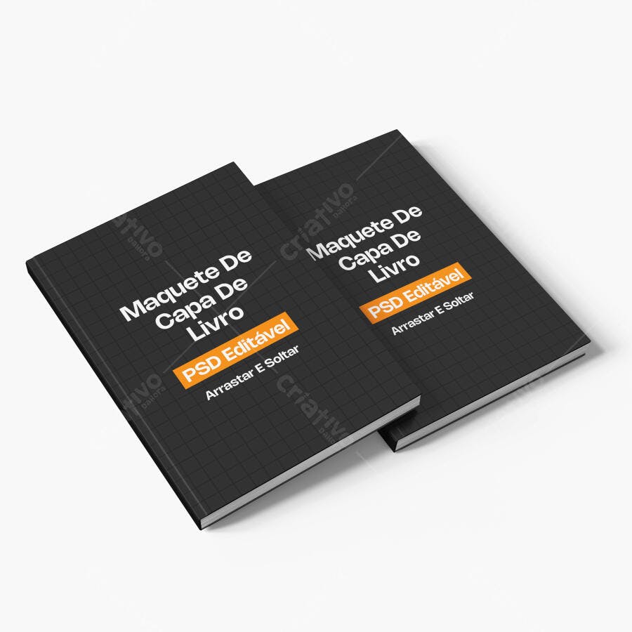 Mockup Livro Capa Dura 3/4 Fundo Branco Editável
