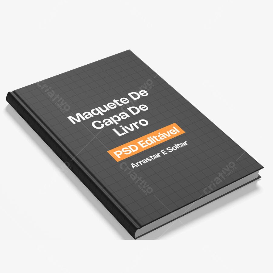 Mockup Livro Capa Dura 3/4 Fundo Branco Editável