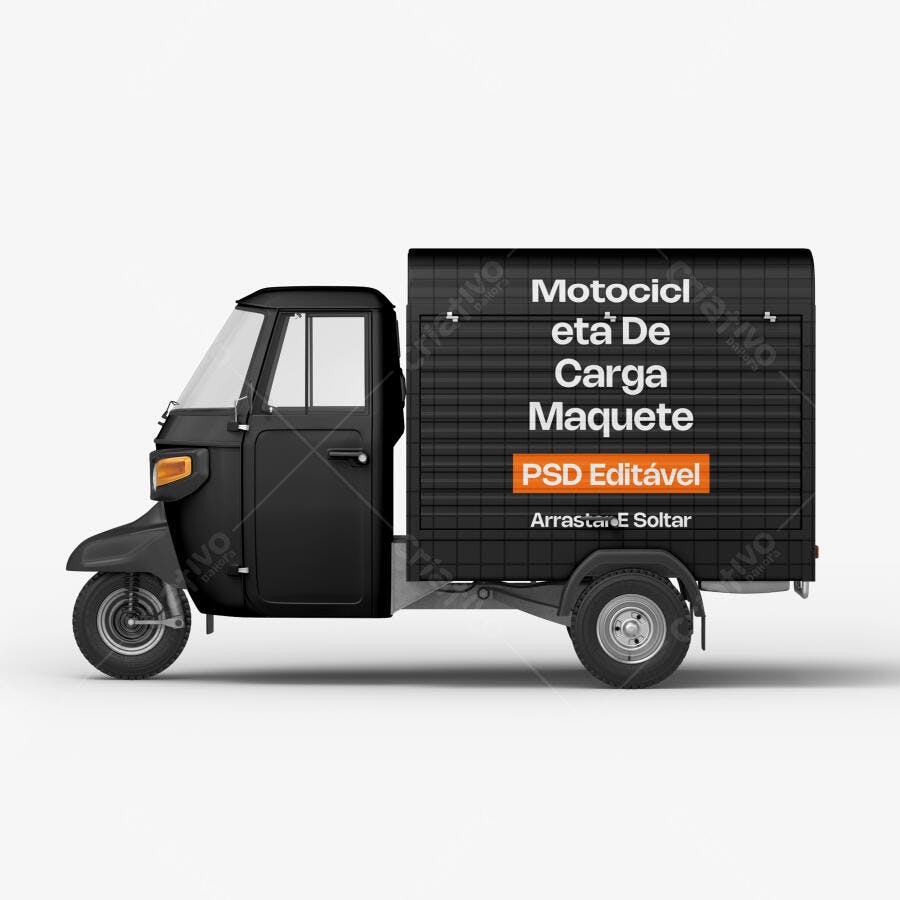 Mockup Motocicleta de Carga Lateral Fundo Branco Editável