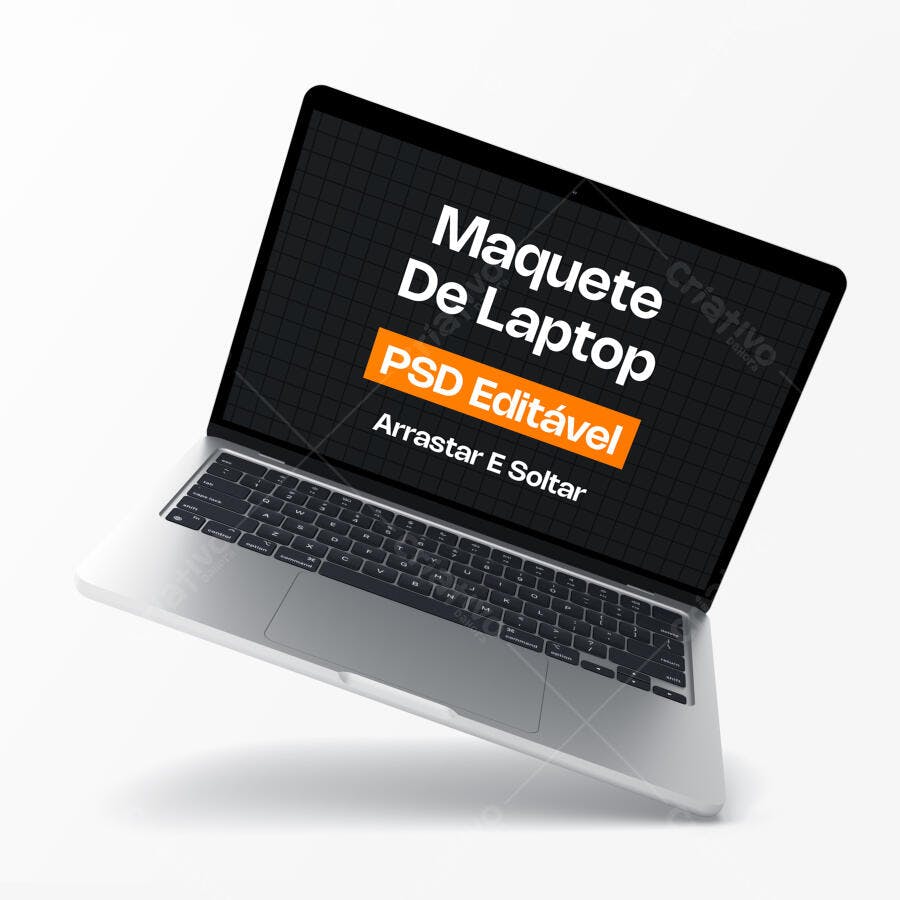 Mockup Notebook Flutuando Fundo Branco Editável