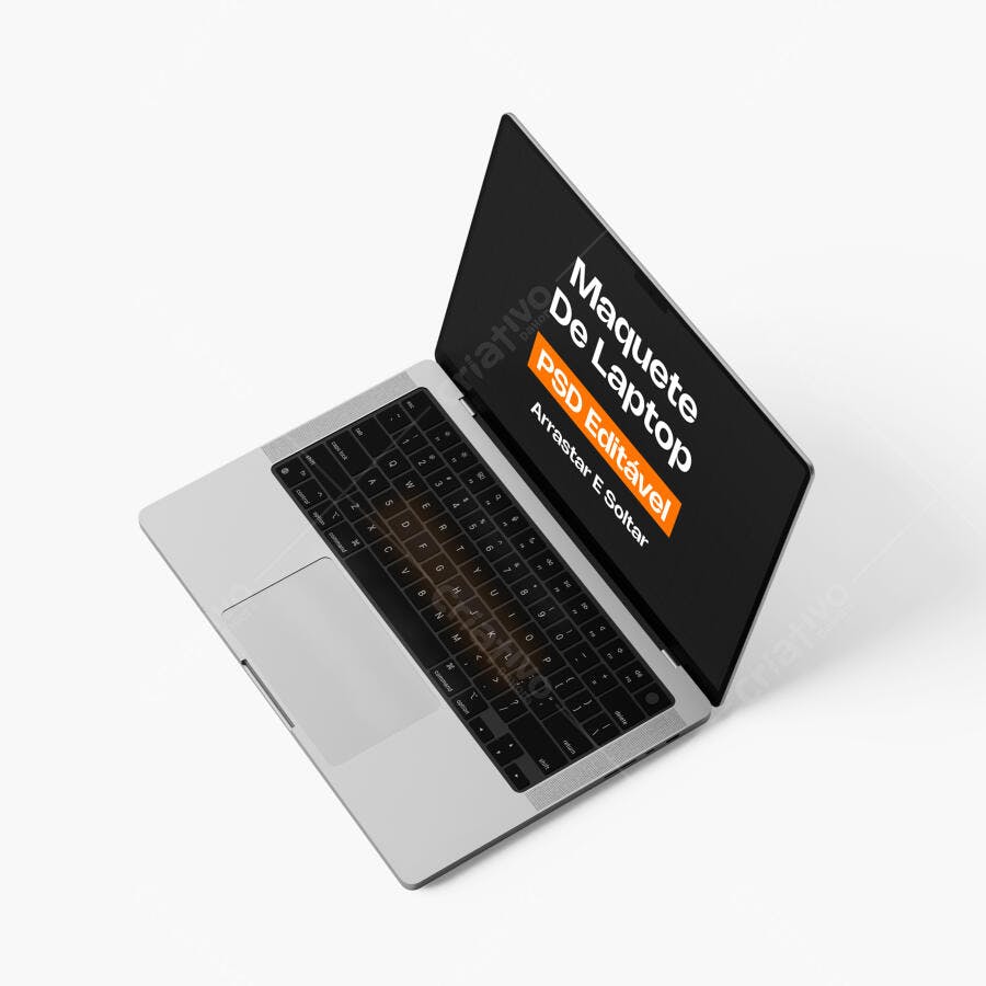 Mockup Notebook MacBook Pro Prata Vista Superior Editável