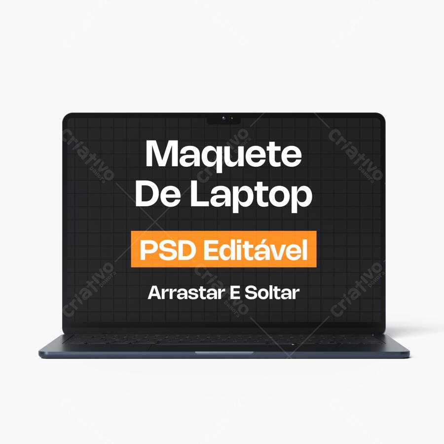 Mockup Notebook Moderno Tela Frontal Fundo Branco Editável