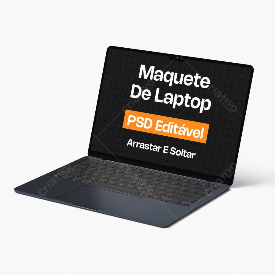 Mockup Notebook Preto Fundo Branco Isométrico Editável