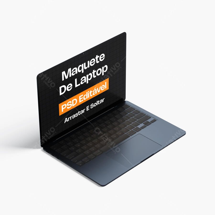 Mockup Notebook Preto Isométrico Fundo Branco Editável