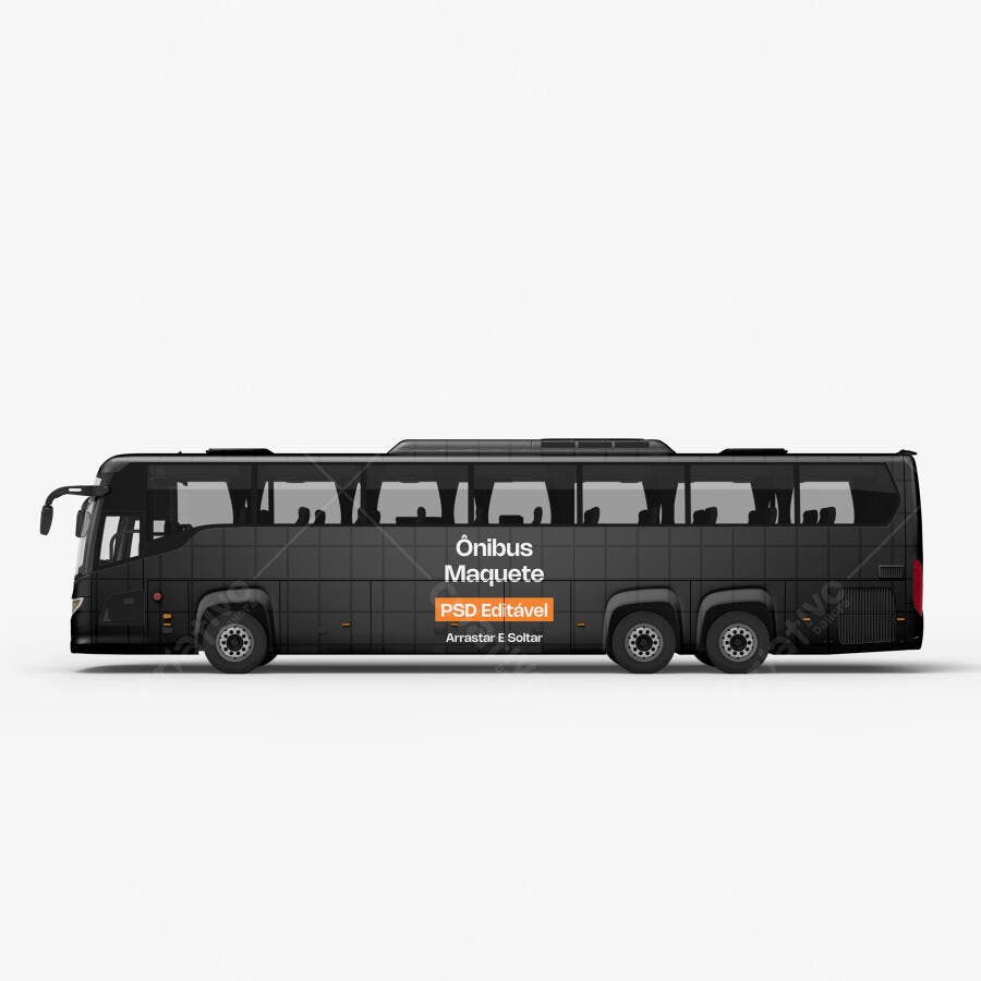 Mockup Ônibus Rodoviário Lateral Fundo Branco Editável