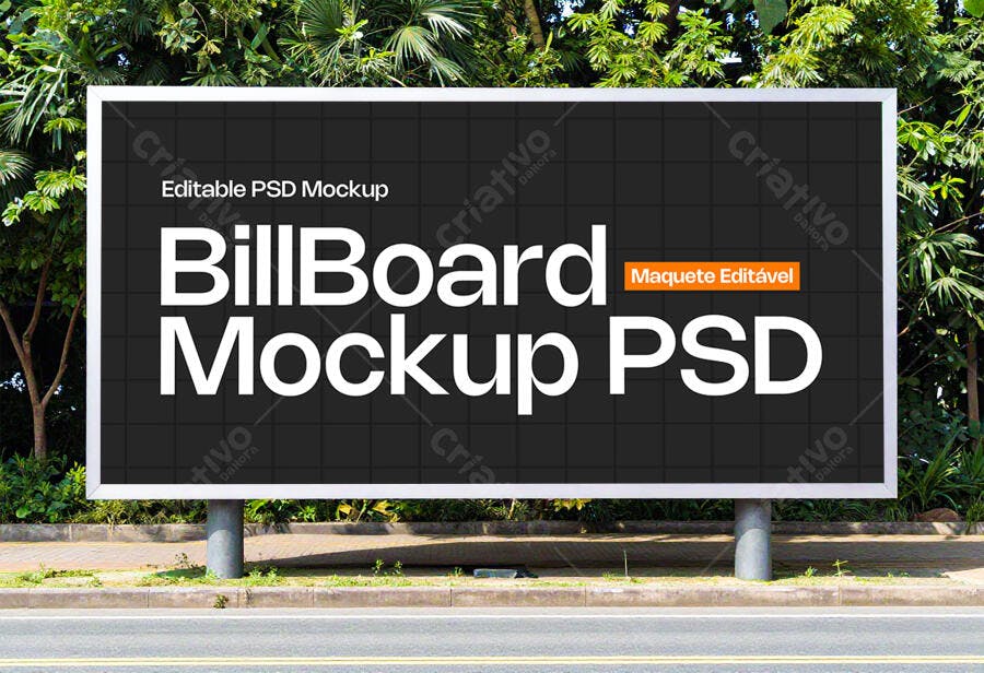 Mockup Outdoor Billboard Frontal Rua Editável