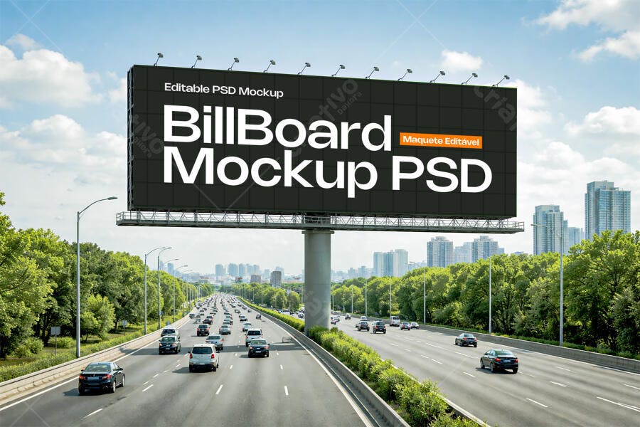 Mockup Outdoor Billboard Rodovia Cidade Editável