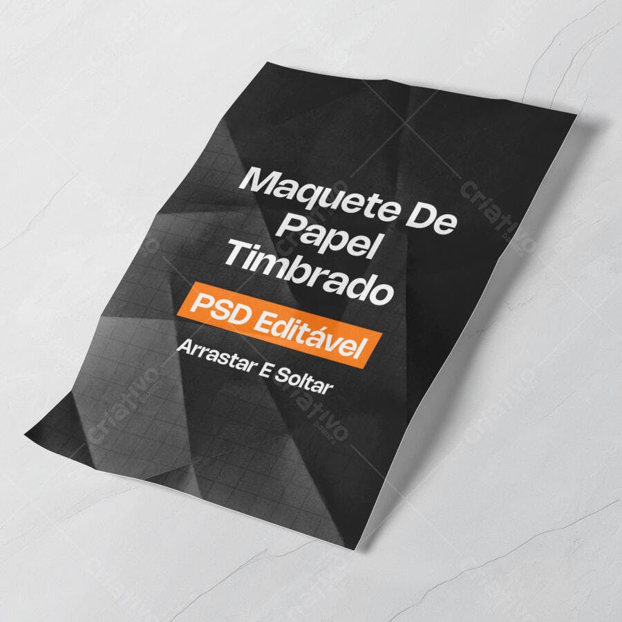 Mockup Papel Timbrado Amassado Perspectiva Editável