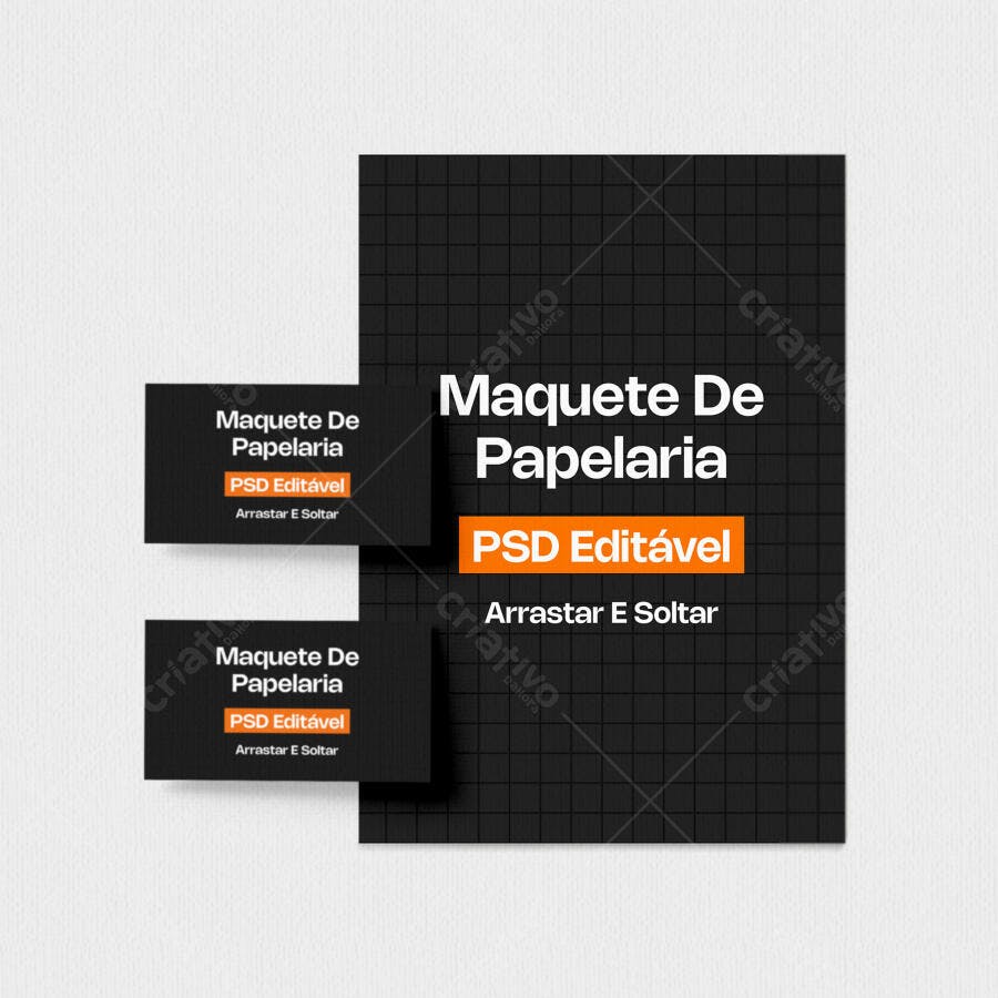 Mockup Papelaria Cartão Visita A4 Fundo Branco Editável