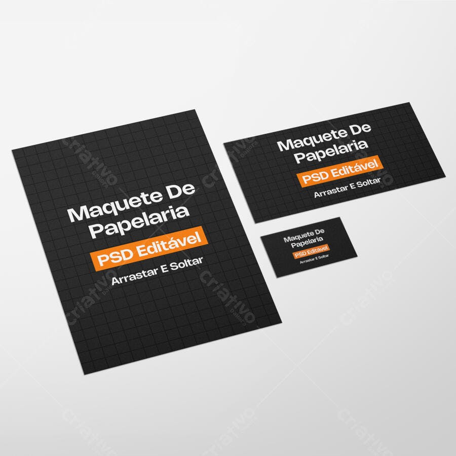 Mockup Papelaria Cartão Visita A4 Fundo Branco Editável