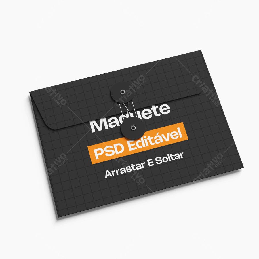 Mockup Pasta Envelope Papel Preto Fechamento Cordão Editável