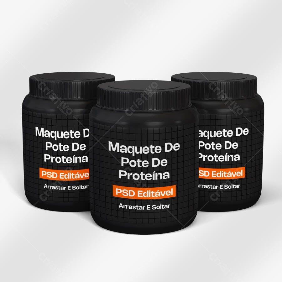 Mockup Pote de Proteína Suplemento Fitness Frontal Editável