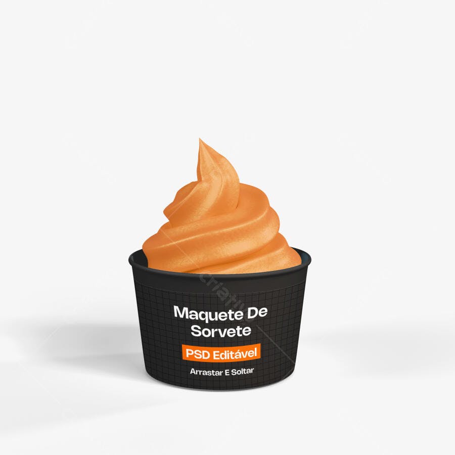 Mockup Pote Sorvete Copo Plástico Preto Frontal Editável