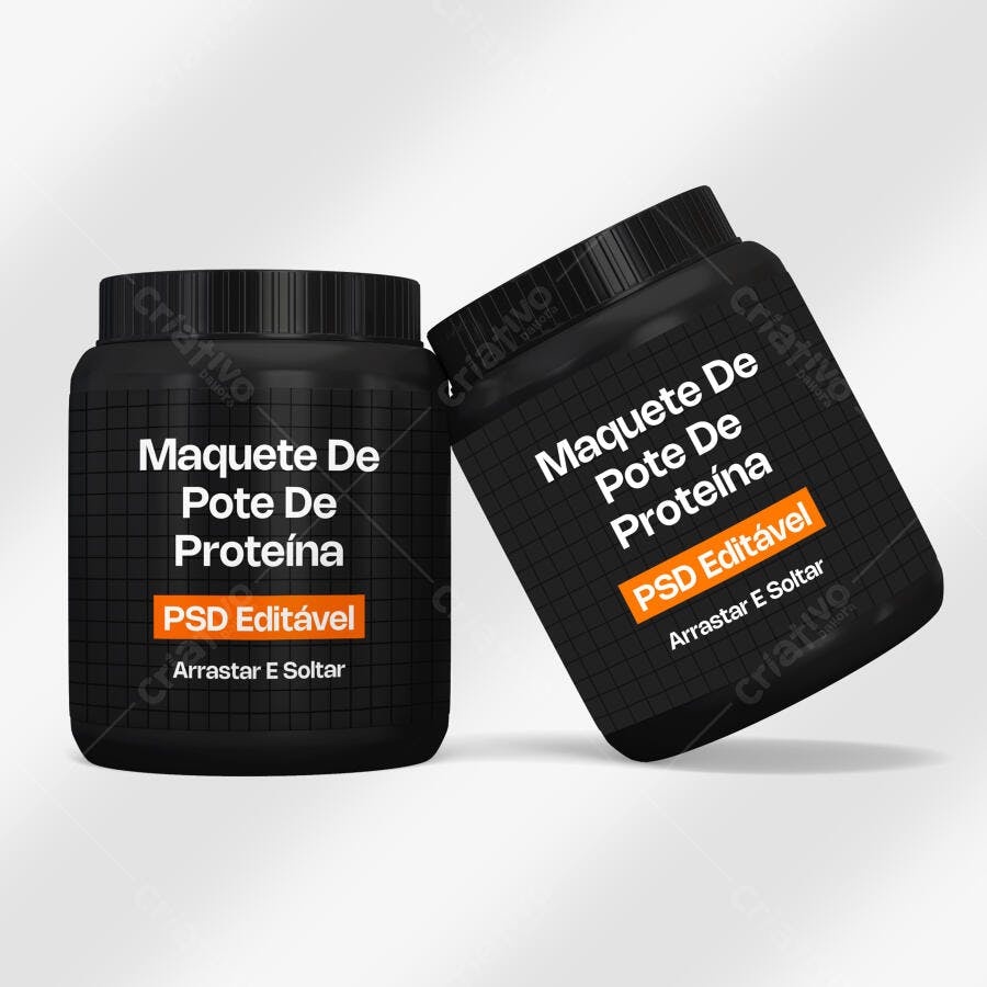Mockup Pote Suplemento Proteína Preto Fundo Branco Editável