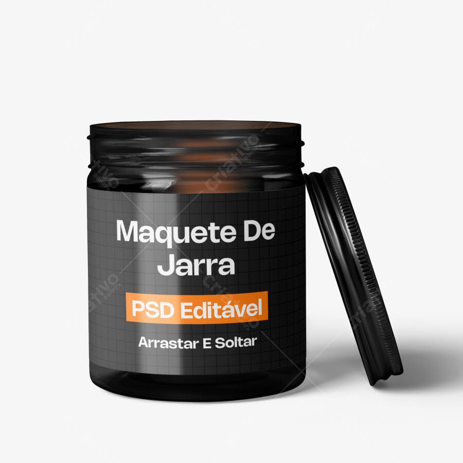 Mockup Pote Vidro Preto Tampa Aberta Fundo Branco Editável