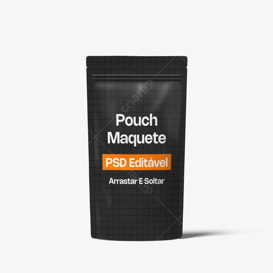 Mockup Pouch Embalagem Plástica Frontal Fundo Branco Editável