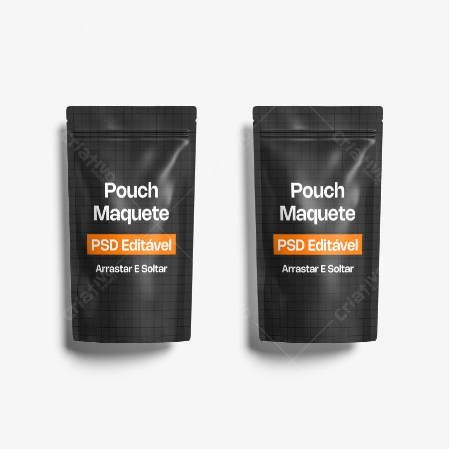 Mockup Pouch Embalagem Stand Up Fundo Branco Editável