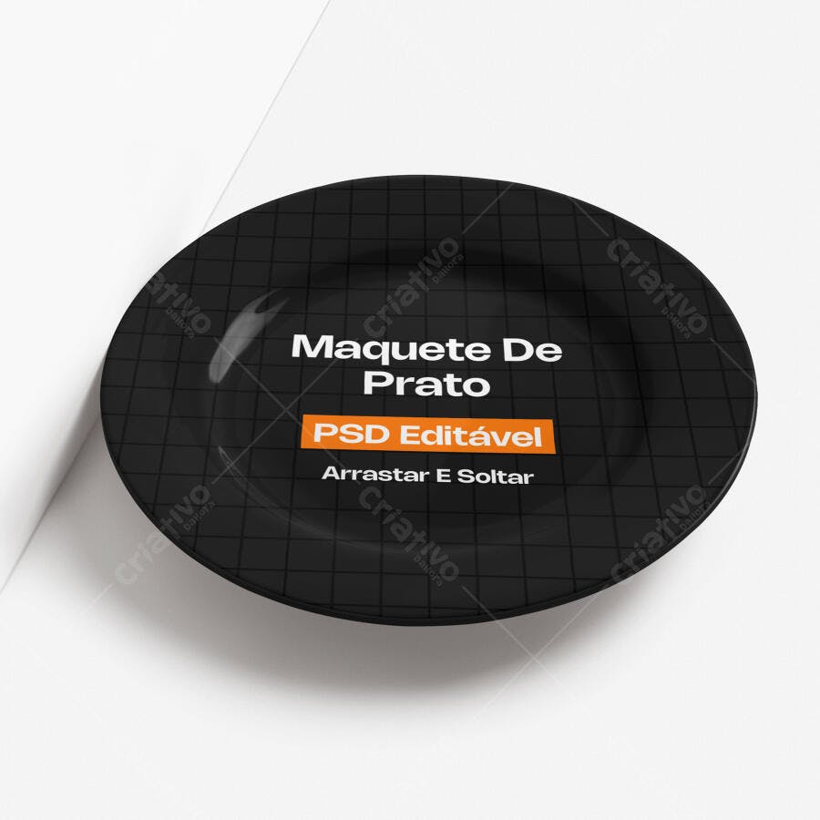 Mockup Prato Preto Simples Fundo Branco Editável