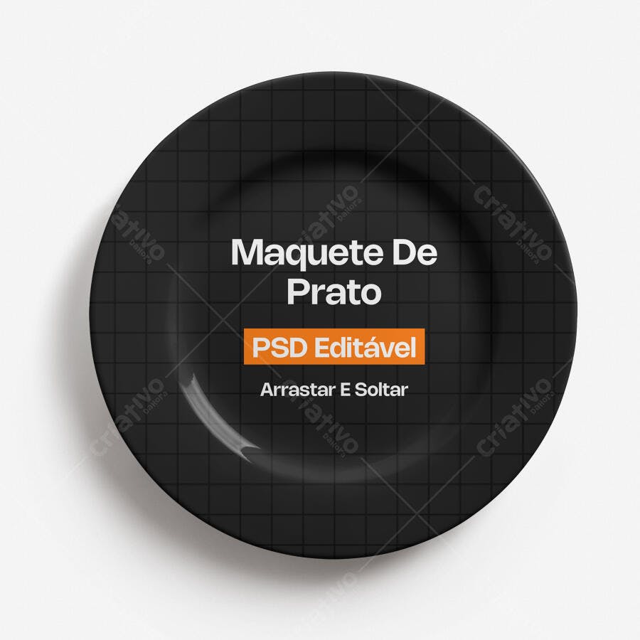 Mockup Prato Preto Vista Superior Fundo Branco Editável