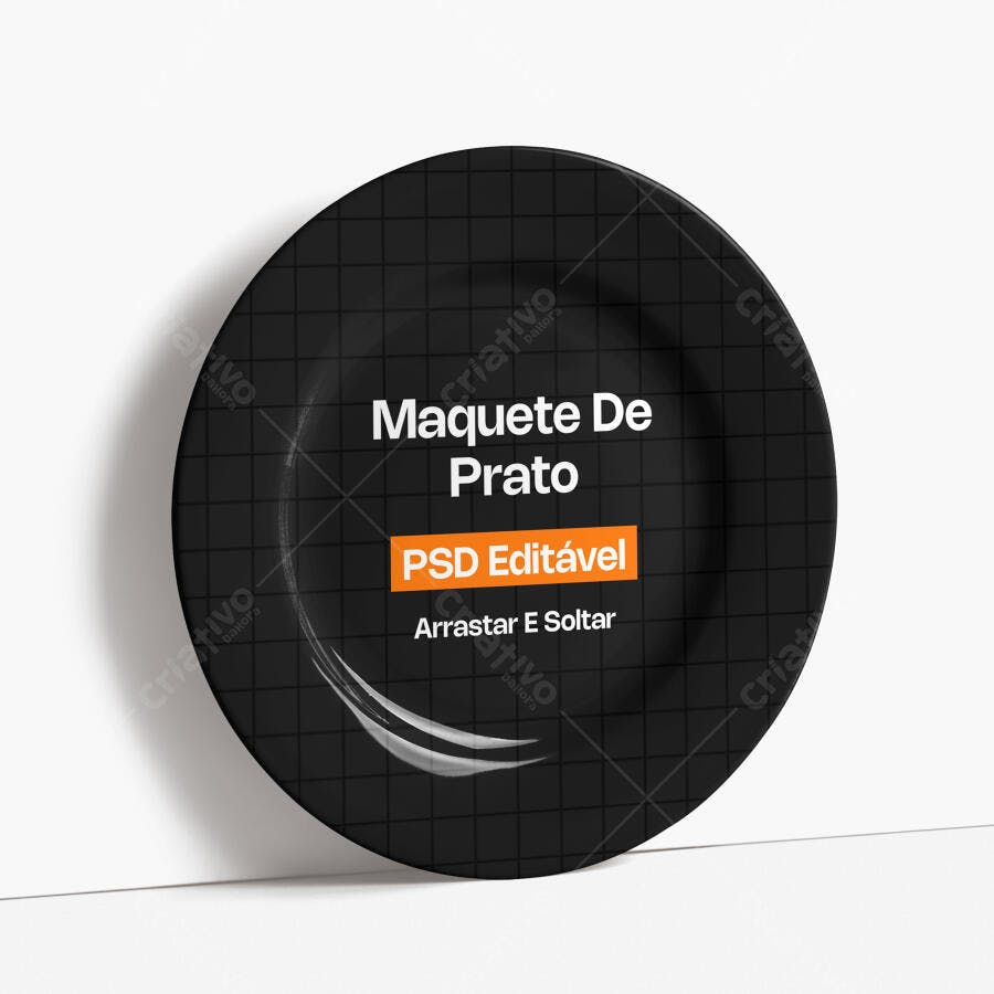 Mockup Prato Redondo Preto Fundo Branco Editável