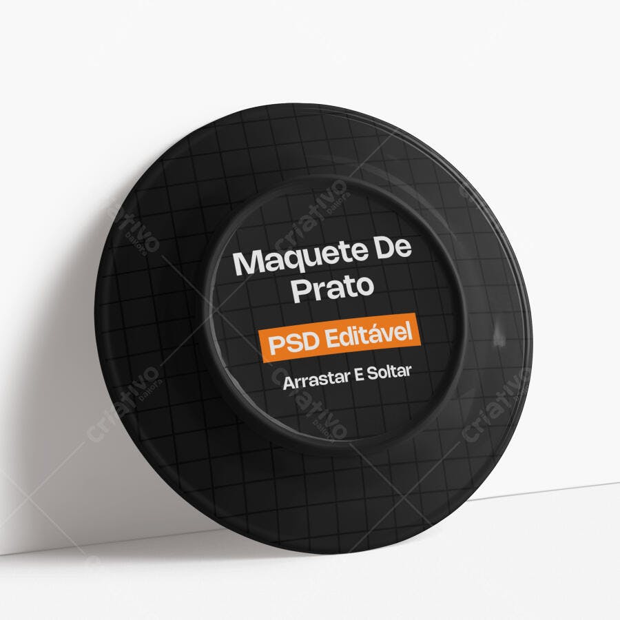 Mockup Prato Redondo Preto Fundo Branco Editável