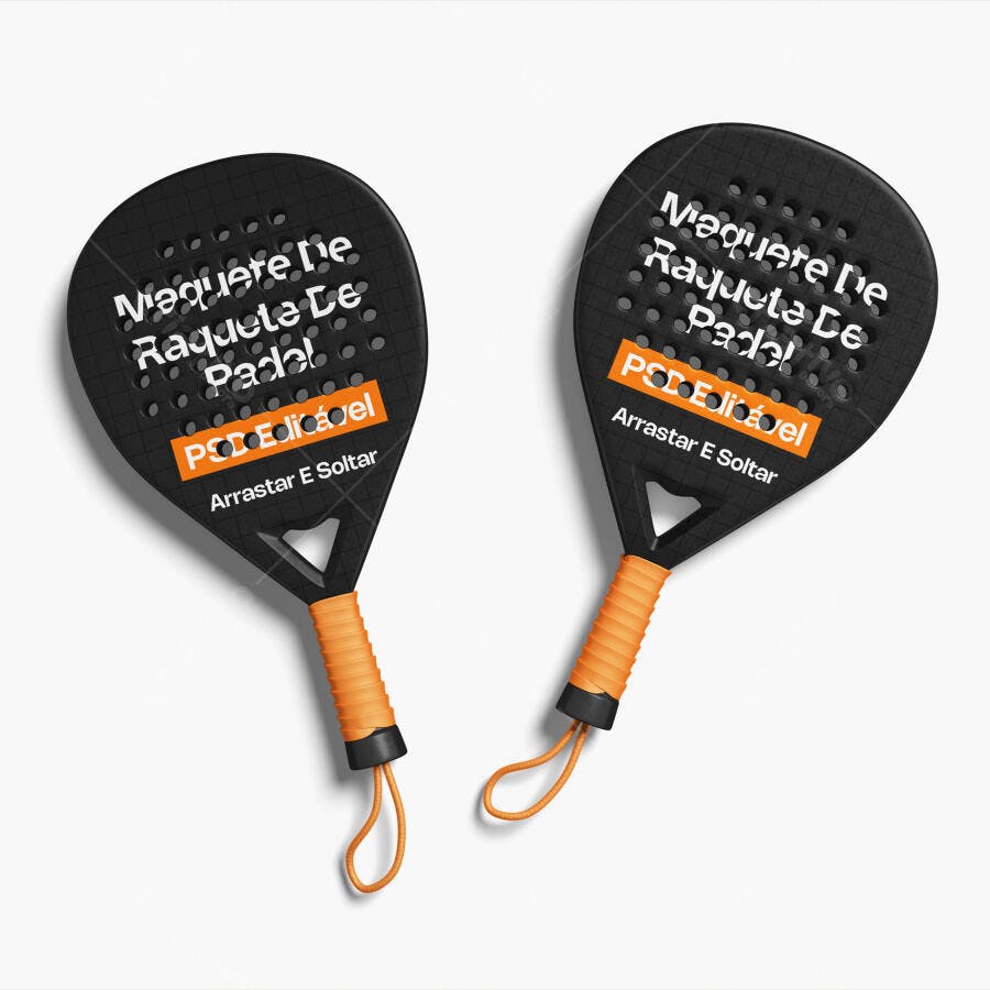 Mockup Raquete de Padel Dupla Fundo Branco Editável