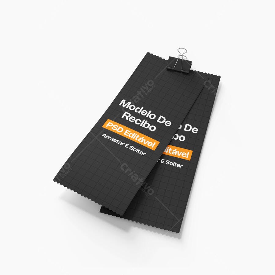 Mockup Recibo Papel Preto Clipe Fundo Branco Editável