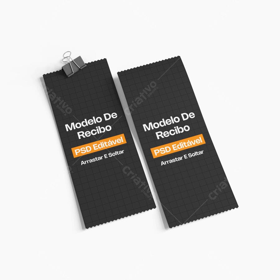 Mockup Recibo Ticket Preto Fundo Branco Editável