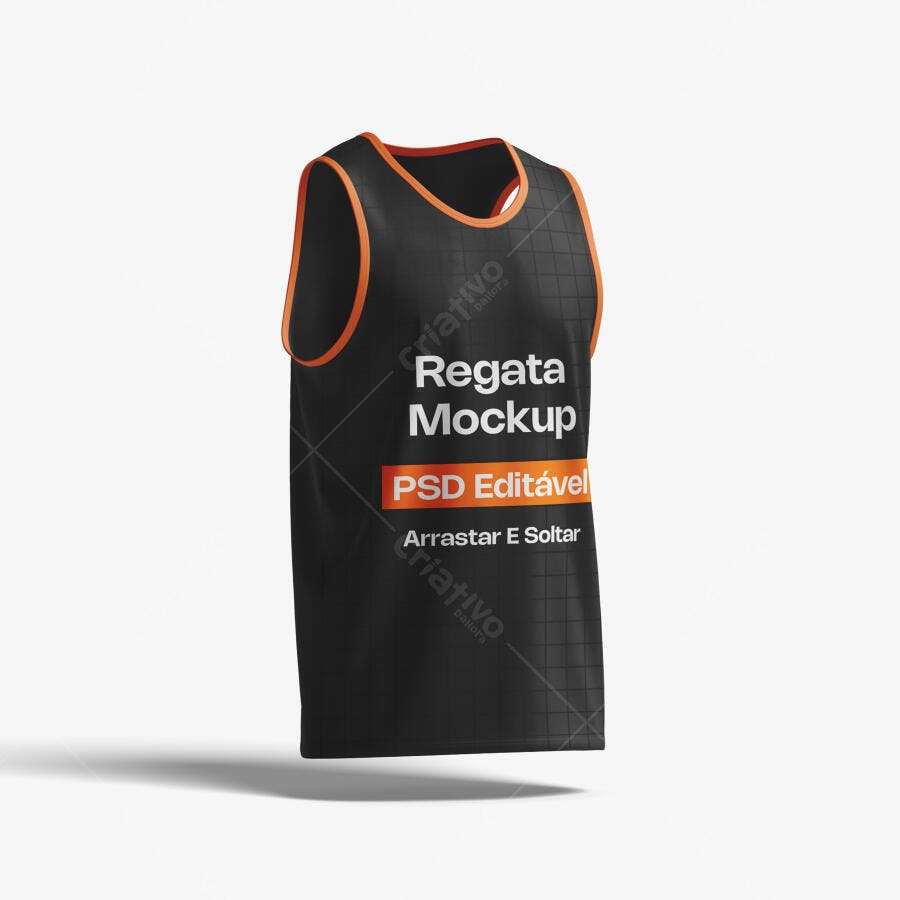 Mockup Regata Esportiva Preta 3/4 Fundo Branco Editável