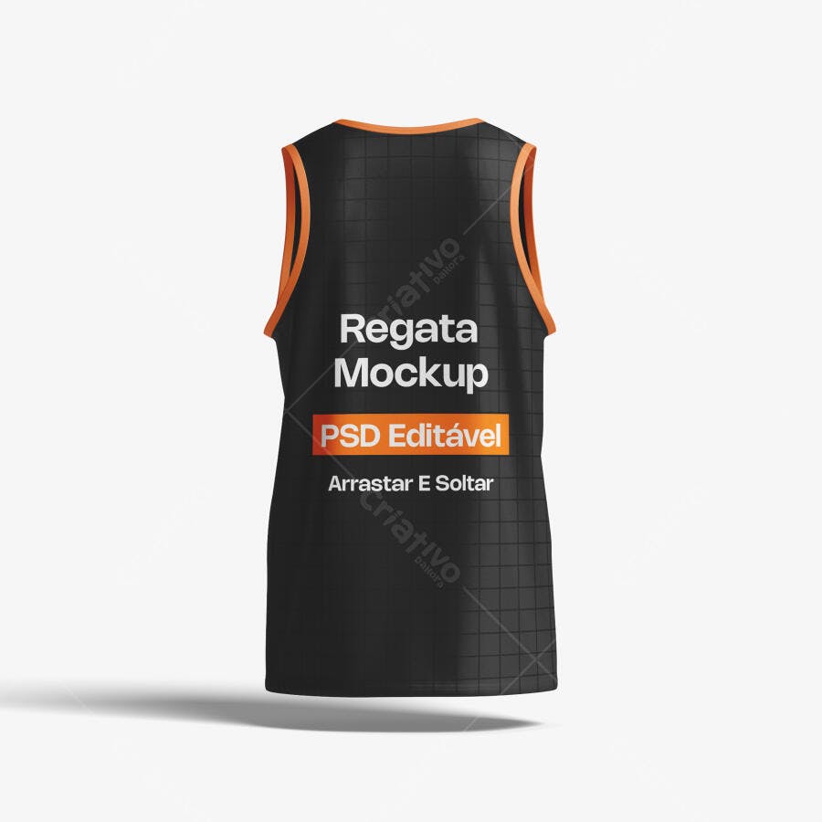 Mockup Regata Esportiva Preta Costas Fundo Branco Editável