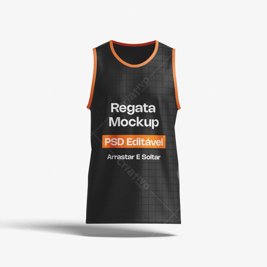 Mockup Regata Preta Esportiva Frente Fundo Branco Editável