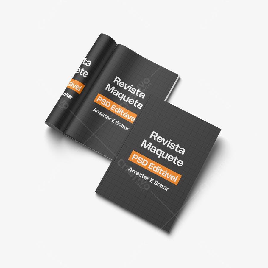 Mockup Revista A4 Aberta e Fechada Fundo Branco Editável