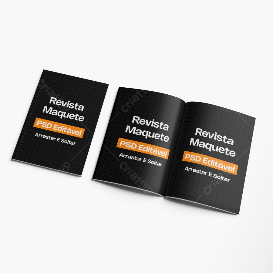 Mockup Revista A4 Aberta e Fechada Fundo Branco Editável
