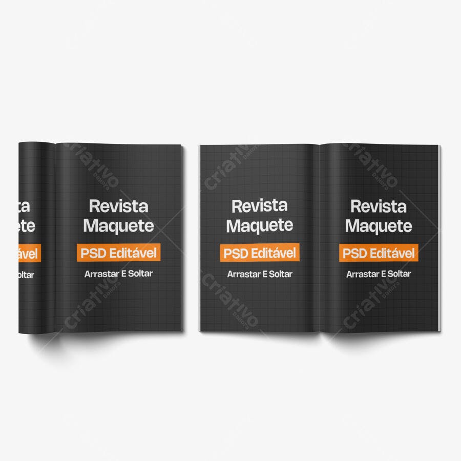 Mockup Revista Aberta e Fechada Fundo Branco Editável