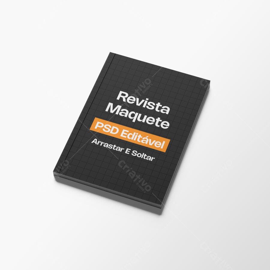 Mockup Revista Capa Dura Fundo Branco 3/4 Editável