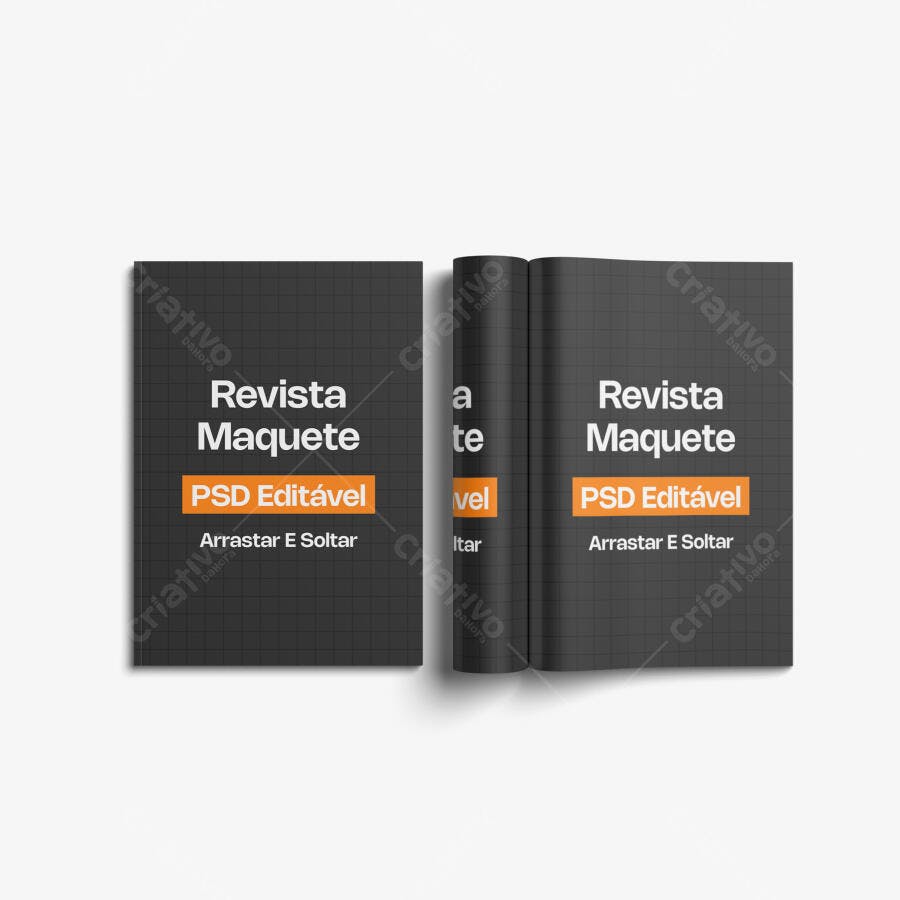 Mockup Revista Capa e Lombada Fundo Branco Editável