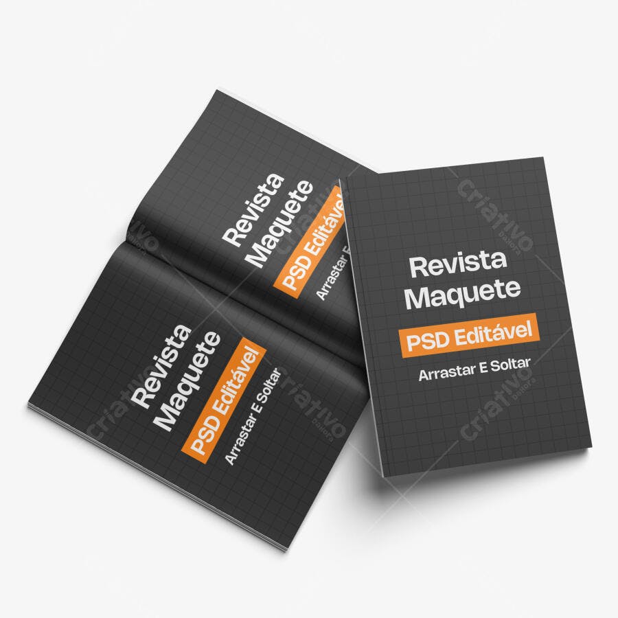 Mockup Revista Capa e Páginas Abertas Fundo Branco Editável