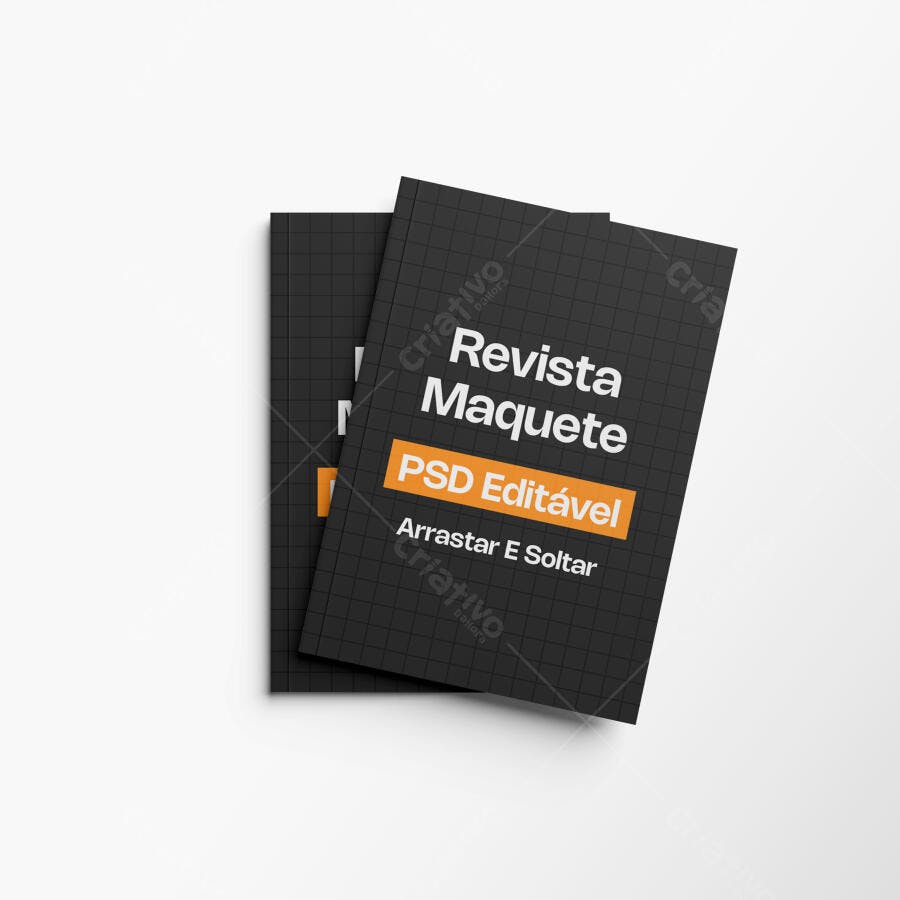 Mockup Revista Livro Capa Mole Fundo Branco 3/4 Editável