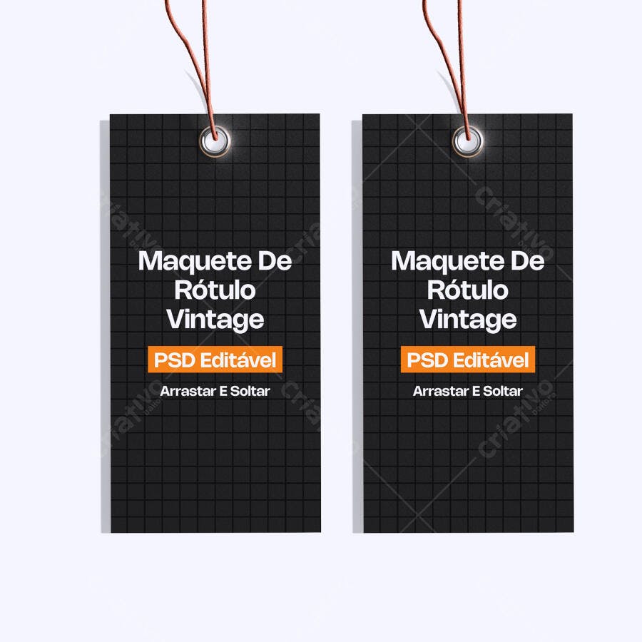Mockup Rótulo Retangular Preto Fundo Branco Editável