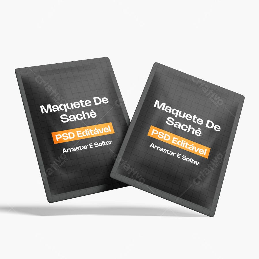Mockup Sachê Embalagem Flutuante Fundo Branco Editável