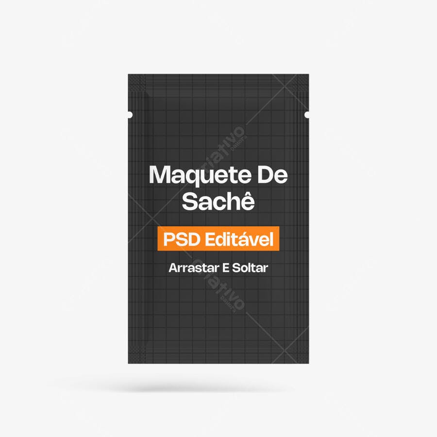 Mockup Sachê Embalagem Frontal Fundo Branco Editável