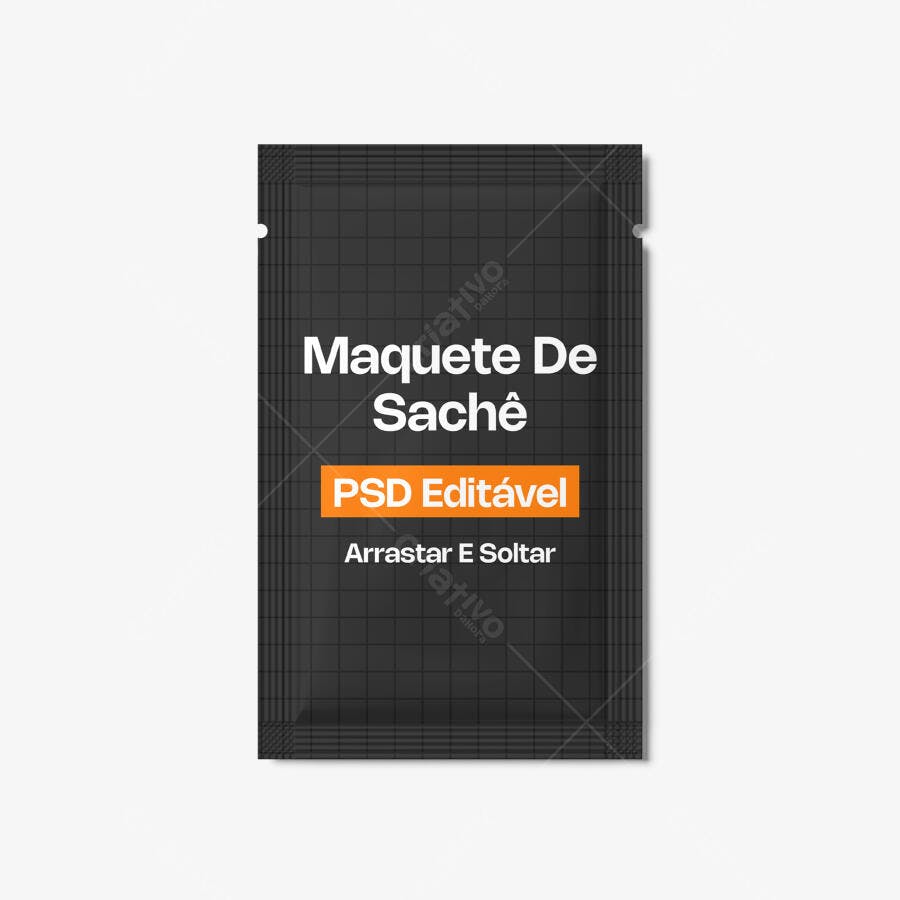 Mockup Sachê Embalagem Frontal Fundo Branco Editável