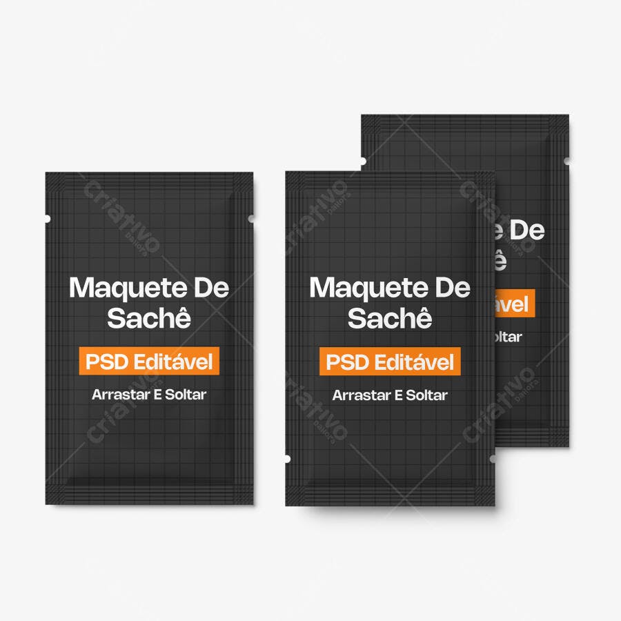 Mockup Sachê Embalagem Plástica Fundo Branco Editável