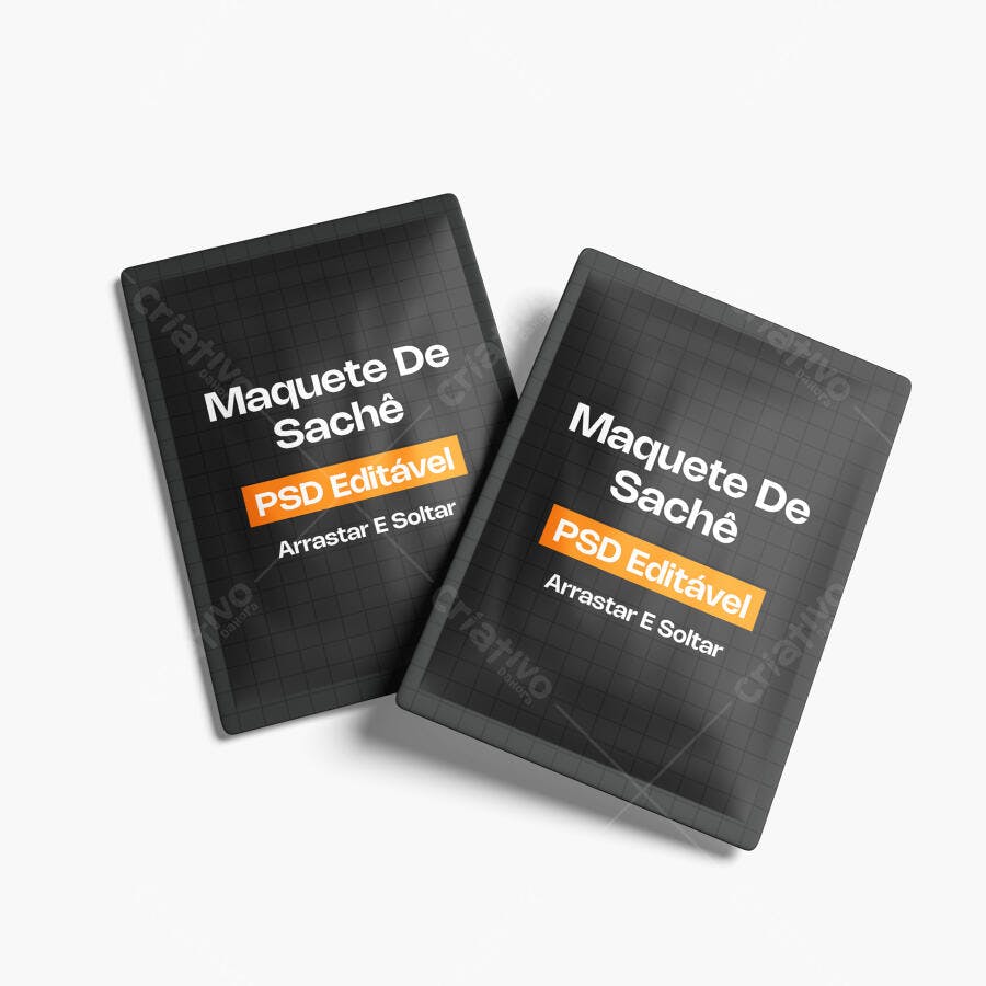 Mockup Sachê Embalagem Plástica Fundo Branco Editável