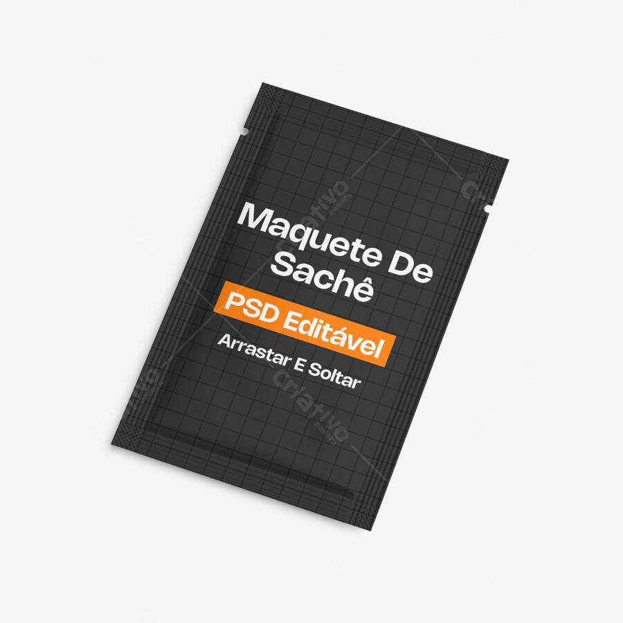 Mockup Sachê Embalagem Plástico Fundo Branco Editável