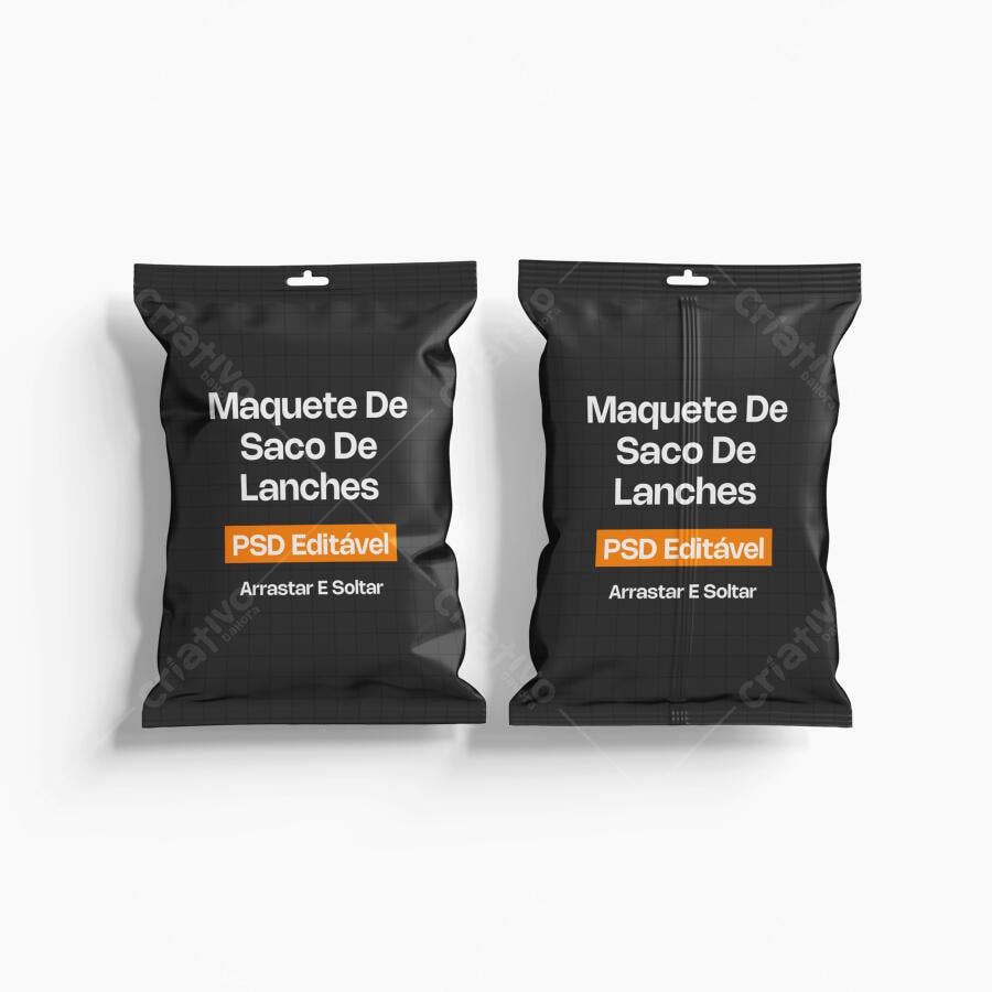 Mockup Saco de Lanches Embalagem Plástica Frontal Editável
