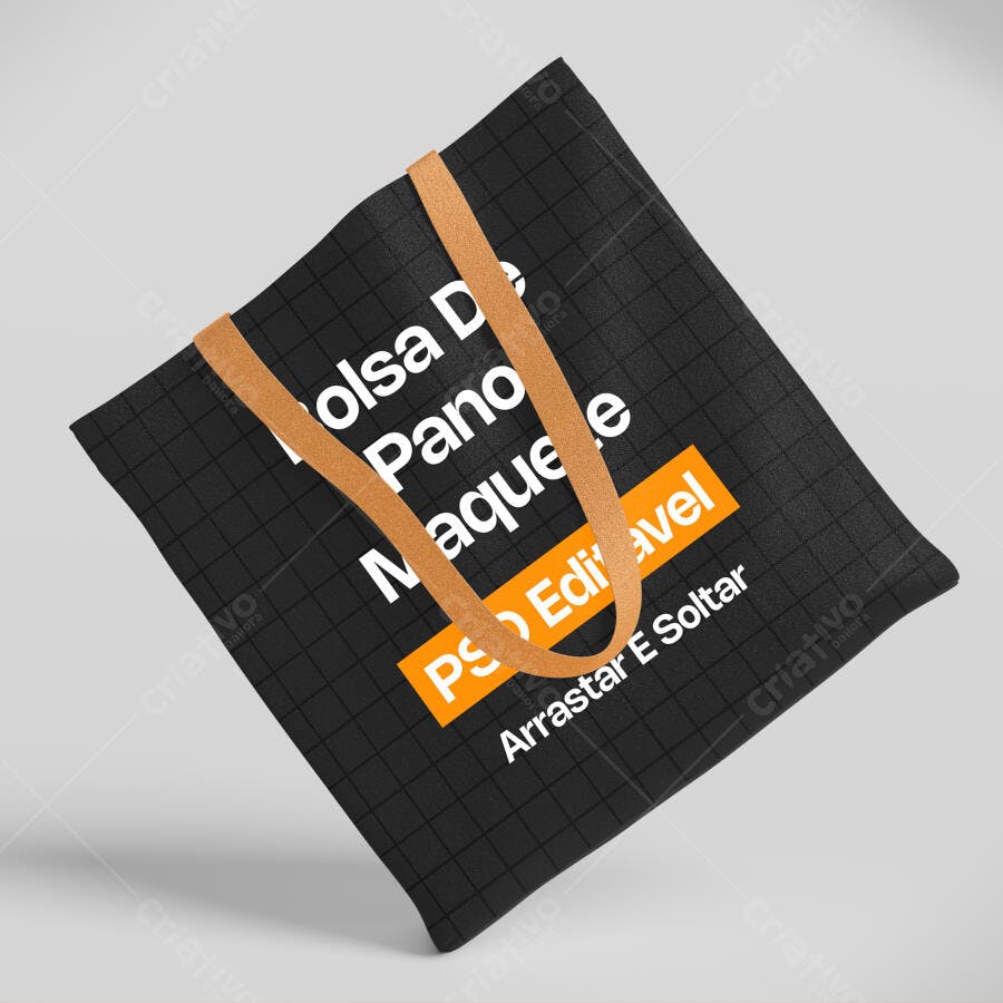 Mockup Sacola Ecobag Preta Alça Couro 3/4 Editável